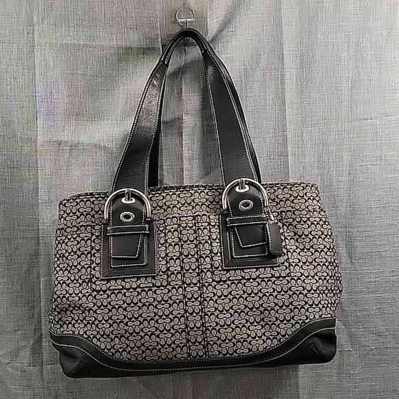 Coach Soho Signature Mini C's Black Gray Canvas / leather  Satchel Tote Jacquard - Picture 1 of 12